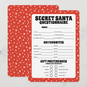 Cartão De Festividades Questionário de oferta de Papais noeis secretos