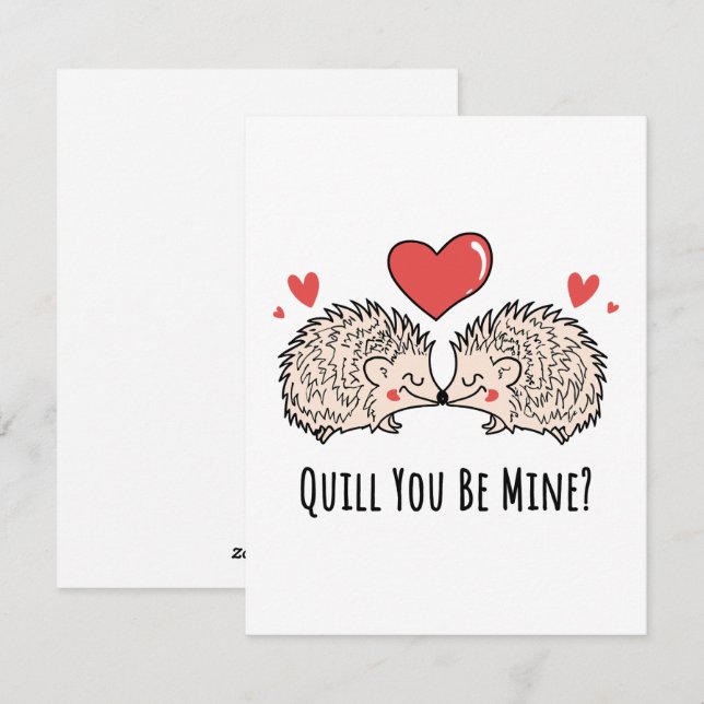 Cartão De Festividades Quill You Be Mine: Hedgehog Love Casal Kiss (Frente/Verso)