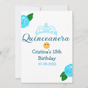 Cartão De Festividades Quinceanera anos 15 de aniversário rosa arte azul