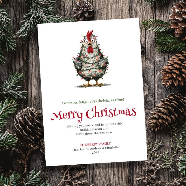 Cartão De Festividades Quirky cartoon chicken Christmas greeting card (Quirky cartoon chickens Christmas greeting card

)