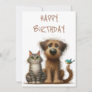 Cartão De Festividades Quirky Friendship of Dog and Cat