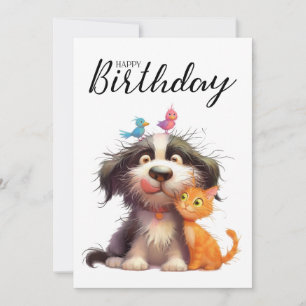 Cartão De Festividades Quirky Friendship of Dog and Cat