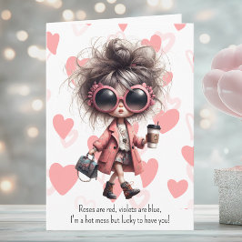 Cartão De Festividades Quirky Hot Mess Girl Pink Hearts Valentine's Day