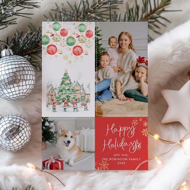 Cartão De Festividades Quirky Winter Village Merry Christmas Red 2 Photo (Criador carregado)