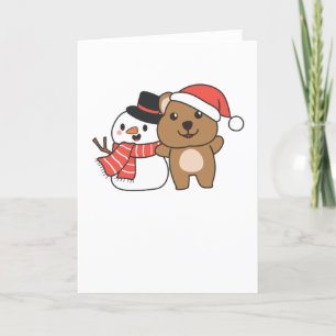 Cartão De Festividades Quokka Com Boneco de Neve No Inverno No Natal