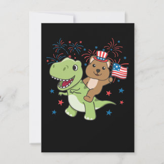 Cartão De Festividades Quokka Com T-rex Para A Hol Do Fireworks No Dia 4