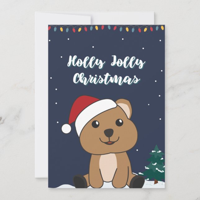 Cartão De Festividades Quokka Natal Neve Animais Quokkas Feriado (Frente)