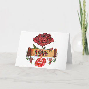 Cartão De Festividades RAB Rockabilly Dia dos Namorados Rosas, Amor e Bat