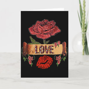 Cartão De Festividades RAB Rockabilly Dia dos Namorados Rosas, Amor e Bat