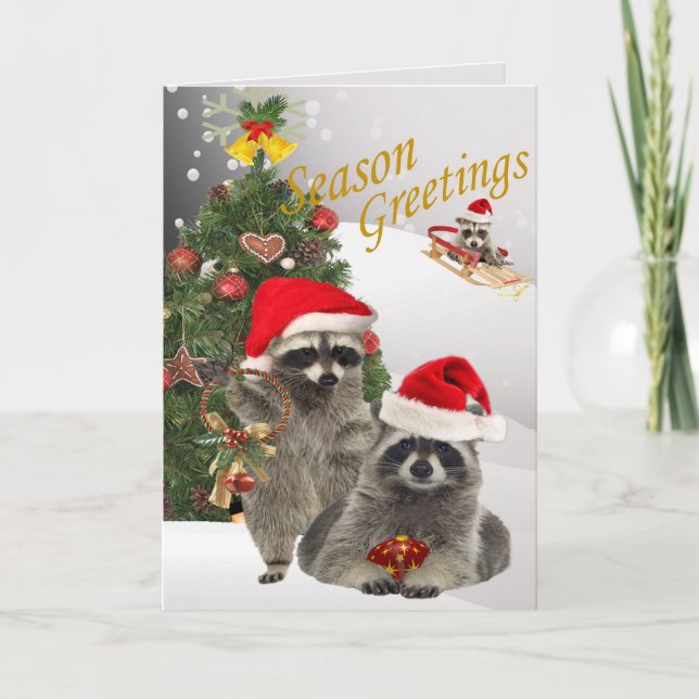 Cartão De Festividades Raccoon Christmas A Time For Divertir (Frente)