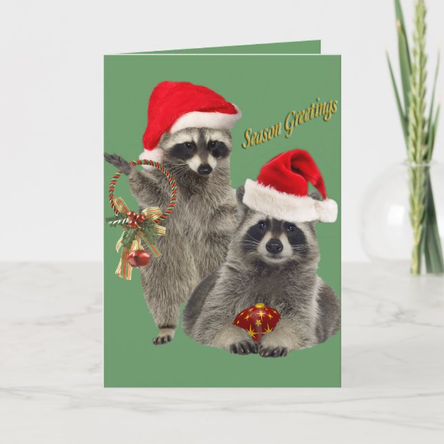 Cartão De Festividades Raccoon Christmas A Time For Divertir (Frente)