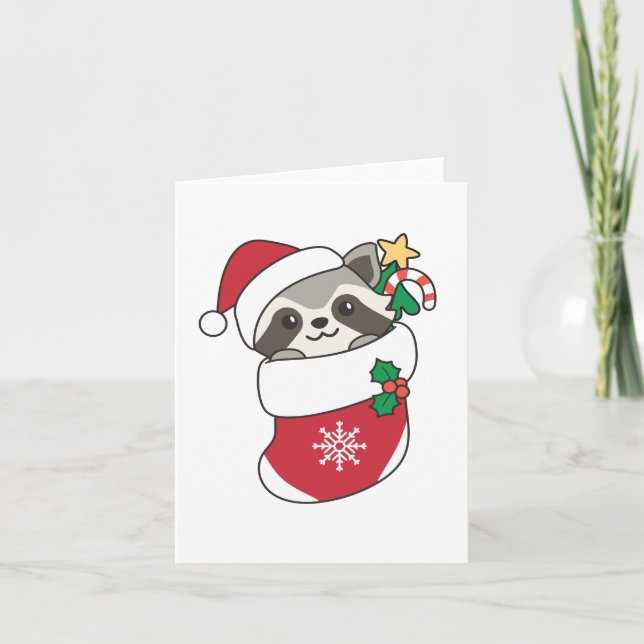 Cartão De Festividades Raccoon Christmas Snow Winter Raccoons (Frente)