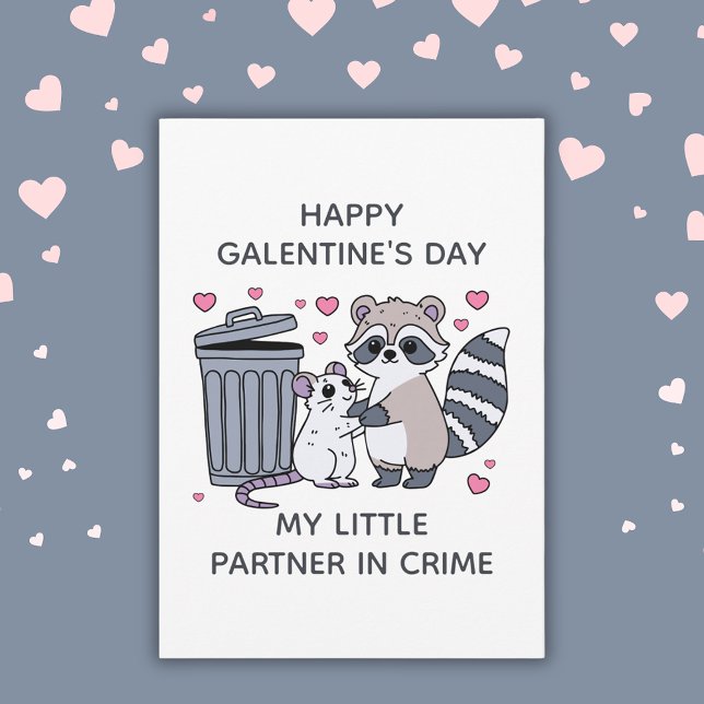 Cartão De Festividades Raccoon Rat Partner In Crime Funny Galentine's Day (Raccoon Rat Partner In Crime Funny Galentine's Day Holiday Card
)