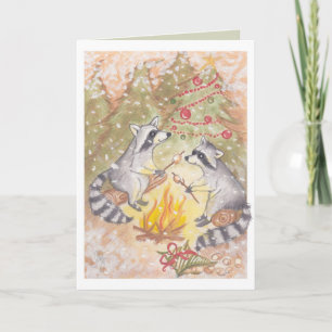 Cartão De Festividades Raccoons Roasting Marshmallows Holiday Card