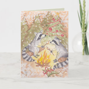 Cartão De Festividades Raccoons Roasting Marshmallows Holiday Card