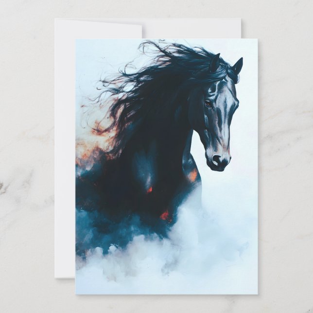 Cartão De Festividades  Racing Black Horse Portrait Minimalist (Frente)