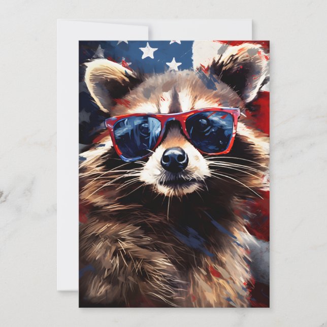 Cartão De Festividades Racoon 4 de julho Dia da Independência (Frente)