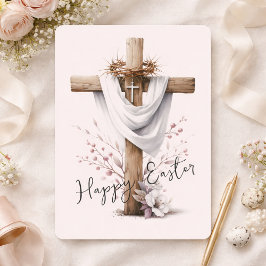 Cartão De Festividades Radiant Easter Cross with Floral Accents