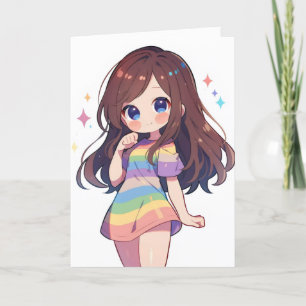 Cartão De Festividades Rainbow Chibi Anime Girl
