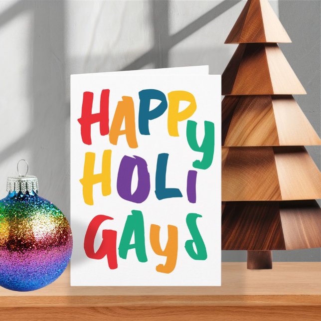Cartão De Festividades Rainbow Colors Happy Holigays Natal (Rainbow Colors Happy Holigays Christmas Holiday Card by Ricaso. Fun bold Happy Holidays Gay Themed)