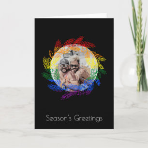 Cartão De Festividades Rainbow Gay Pride Holiday Photo Christmas Wreath