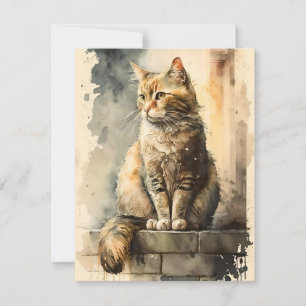 Cartão De Festividades Rainha Do Gato De Perca Em Aquarelas
