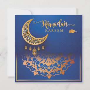 Cartão De Festividades Ramadan Kareem Mubarak - Azul e Ouro 5 personaliza