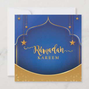 Cartão De Festividades Ramadan Kareem Mubarak - Ouro e azul personalizado