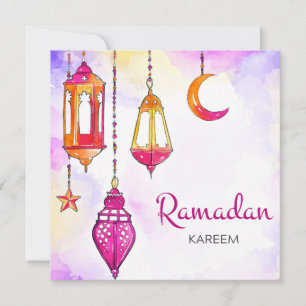 Cartão De Festividades Ramadan Kareem Mubarak Watercolor Crescent