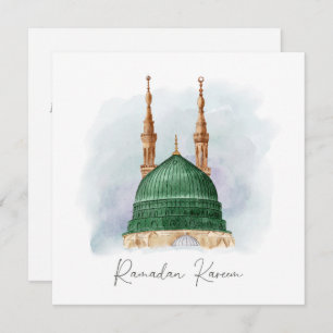 Cartão De Festividades Ramadan Kareem Mubarak Watercolor Madina Munawwara