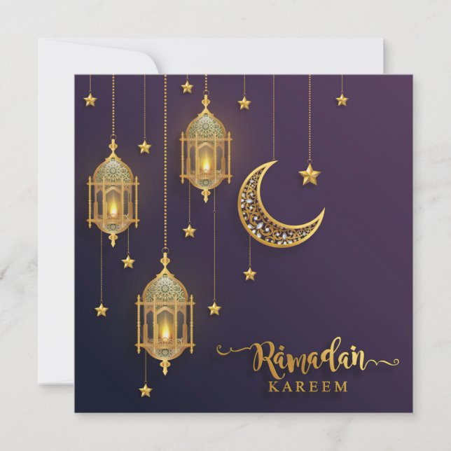 Cartão De Festividades Ramadan Mubarak Bejeweled Crescent Stars Dourados (Frente)