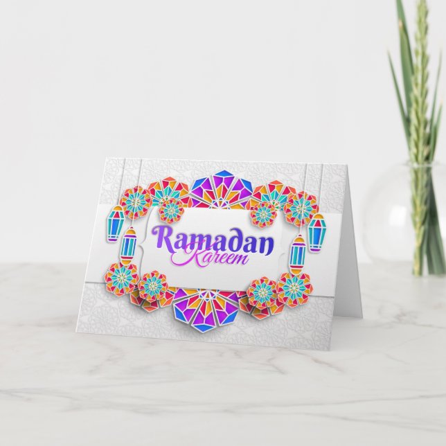 Cartão De Festividades Ramadan Mubarak Colorful Patterno Floral (Frente)