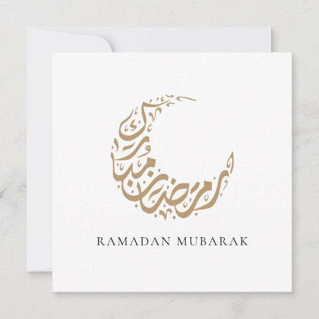 Cartão De Festividades Ramadan Mubarak Dourado Crescent Moon Calliografia (Frente)