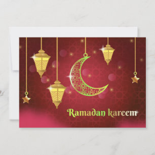 Cartão De Festividades Ramadan Mubarak Lanterna Islâmica Vermelha Crescen