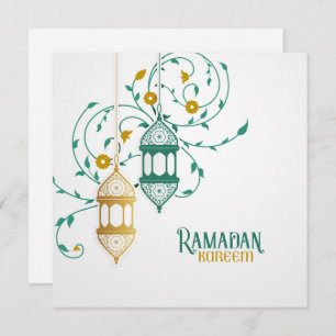 Cartão De Festividades Ramadan Mubarak Ouro Teal Islâmico Lanterna Floral