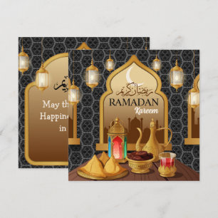 Cartão De Festividades Ramadão Kareem Lanterna Dourada Elegante & Arte de