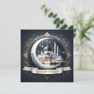 Cartão De Festividades Ramadão Mubarak Muçulmano Dourado Azul-Marinho Mes