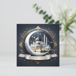 Cartão De Festividades Ramadão Mubarak Músculo Dourado Mesquita Azul-Mari