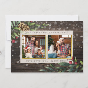 Cartão De Festividades Ramais Festivos Madeira e Dourada Foto de Natal