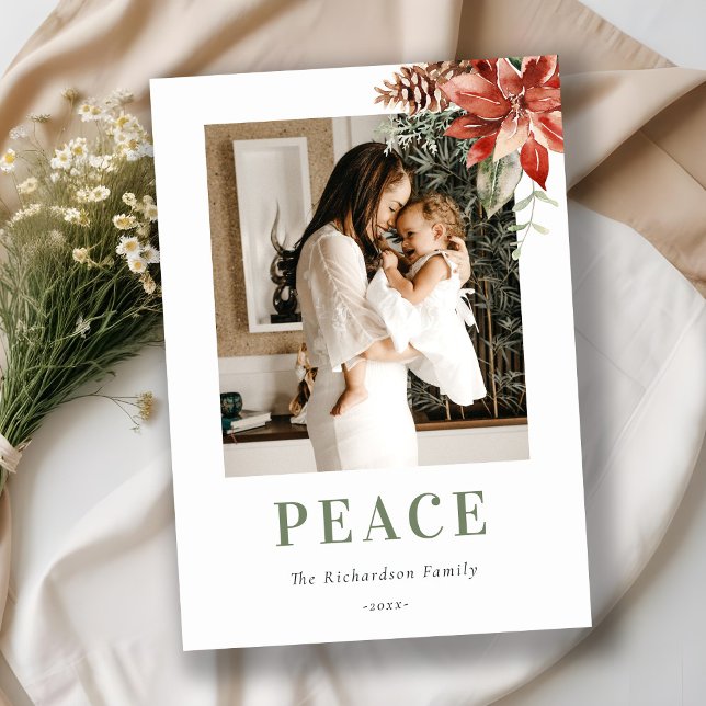 Cartão De Festividades Ramalho de Natal Poinsettia em Aquarela (Criador carregado)