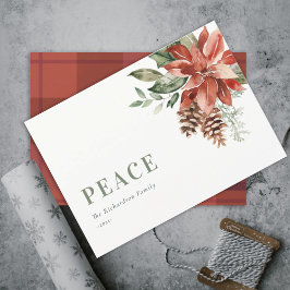 Cartão De Festividades Ramalho de Poinsettia Água-Pintada Pinheiro Natal