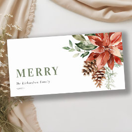 Cartão De Festividades Ramalho de Poinsettia Aquarela Pinheiro Feliz Nata