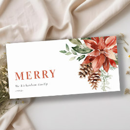 Cartão De Festividades Ramalho de Poinsettia Aquarela Pinheiro Feliz Nata