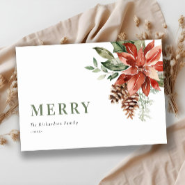 Cartão De Festividades Ramalho de Poinsettia Aquarela Pinho Natal