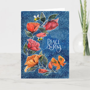Cartão De Festividades Rambling Rosa Blue Peace and Joy Card