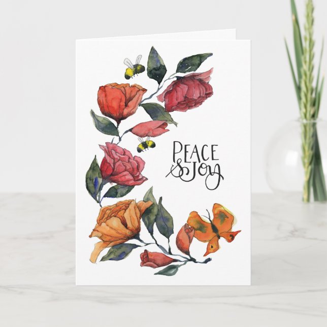 Cartão De Festividades Rambling Rosa Peace and Joy Card (Frente)