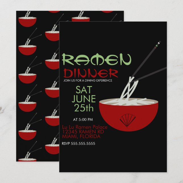 Cartão De Festividades Ramen Noodles Asian Bowl Party (Frente/Verso)