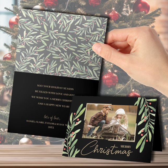 Cartão De Festividades Ramificação e Berries Dobraram a Foto de Natal (Criador carregado)