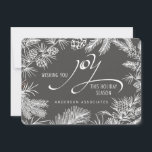 Cartão De Festividades Ramificações Botânicas De Inverno De Joy De Férias<br><div class="desc">Placas achatadas da época de saudações de Férias, ideais para uso profissional ou pessoal. Leitão clássico sazonal e ramos de pinheiros com pinheiros-cones em tipografia festiva do tipo chalkboard. Uma expressão brilhante e alegre de alegria no feriado — fácil adicionar seu nome corporativo ou comercial, família ou sua própria saudação...</div>