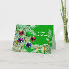 Cartão De Festividades Ramificações e ornamentos de árvores congeladas em